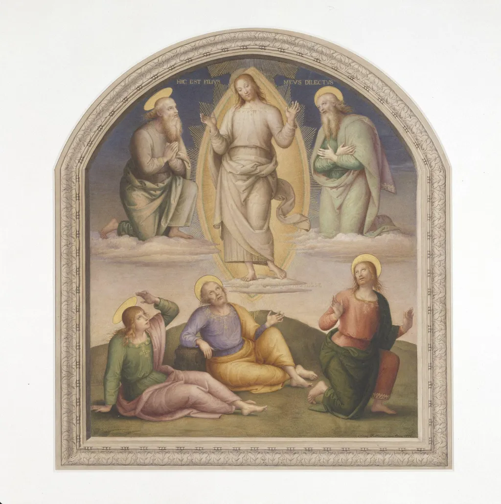 Copy after the painting The Transfiguration by Perugino in the Collegio del Cambio, Perugia., by Eliseo Fattorini, watercolor, 1876