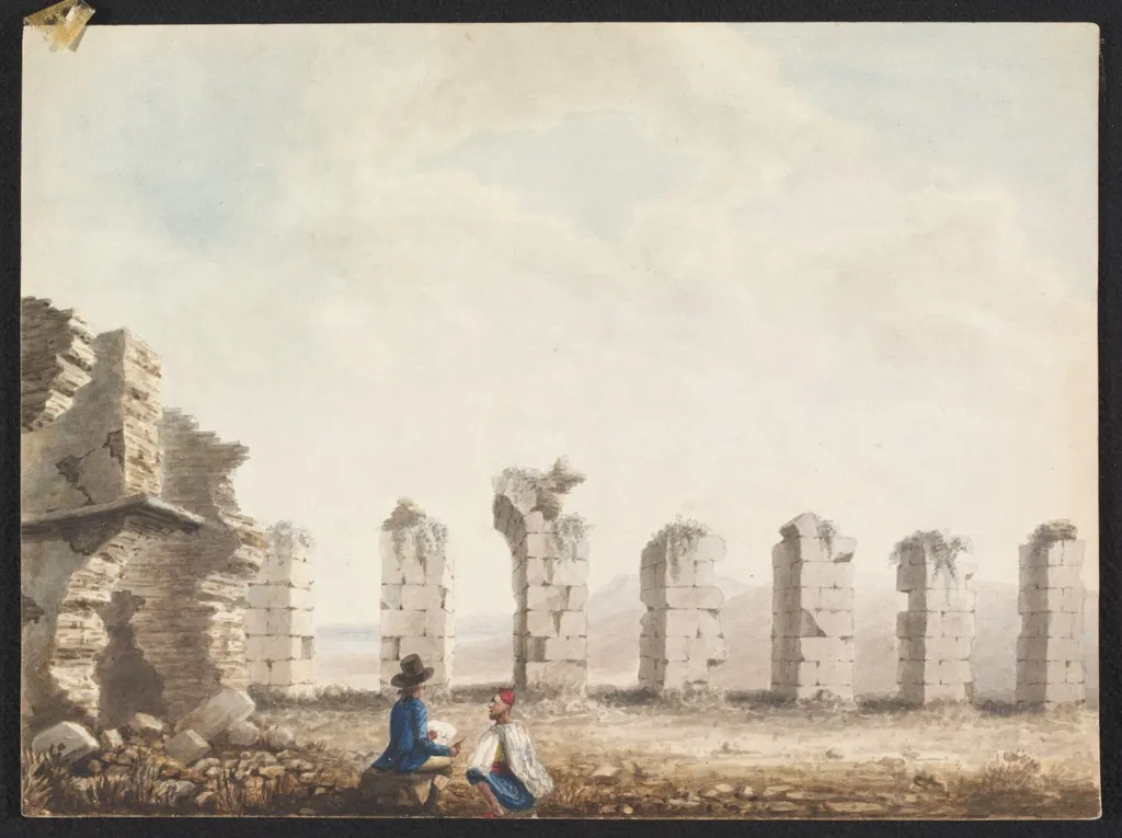 Part of the Ruins of an Aqueduct and Reservoir at Odena in Africa about 15 miles from Tunis, by Elisha Trapaud, watercolor, 1790