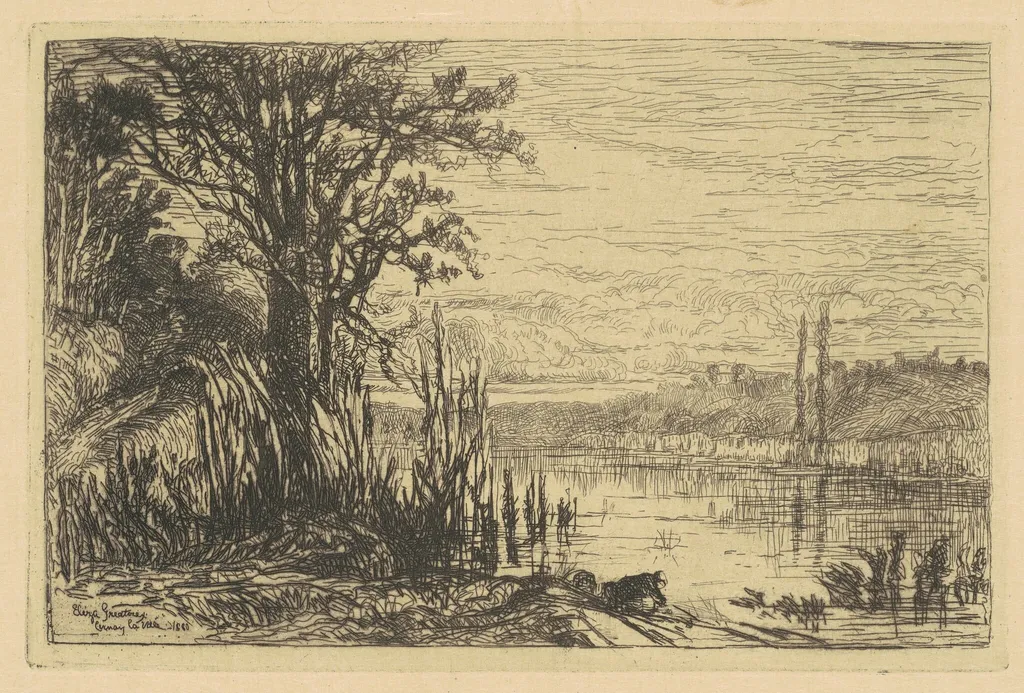 The Pond at Cernay-la-Ville, by Eliza Pratt Greatorex, ink, 1880