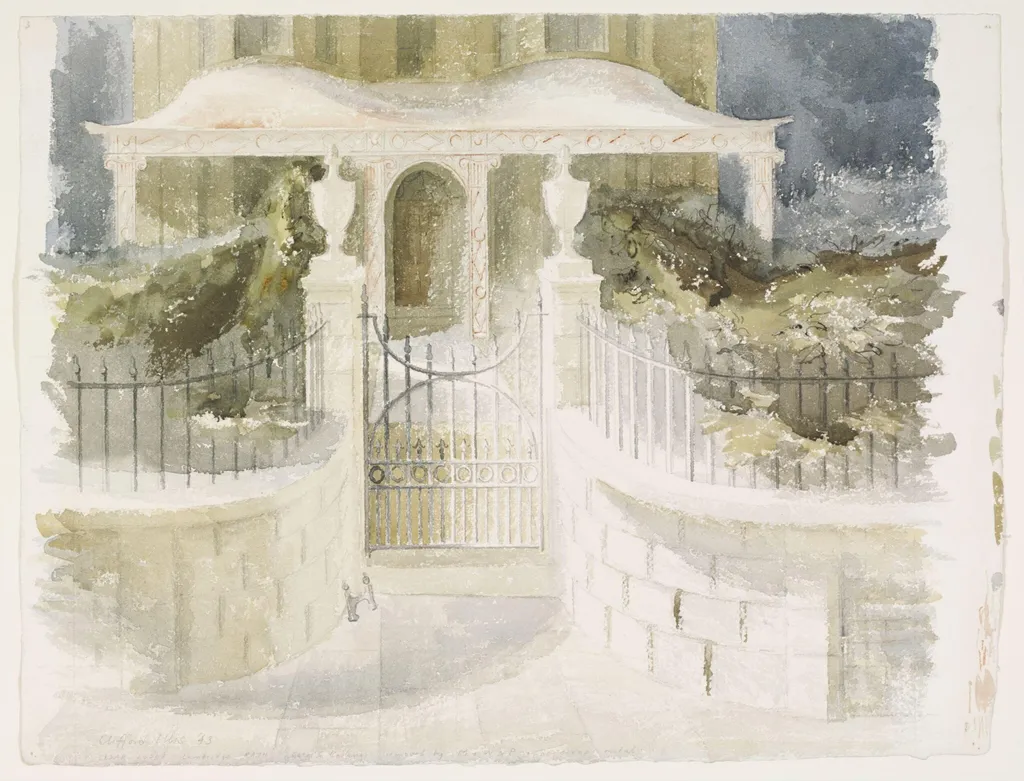 Gateway, Cedar Lodge, Lambridge, Bath, by Ellis, watercolor, 1943
