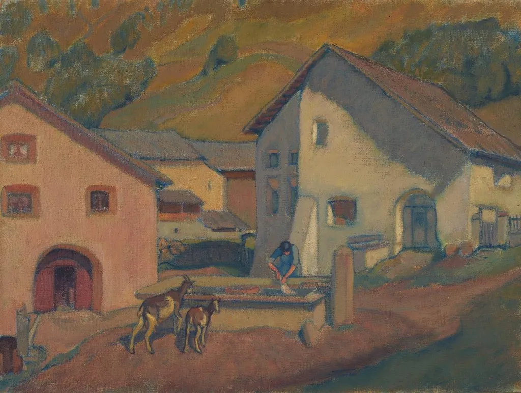 Dorfplatz. Boscha, by Else Thomann-Buchholz, oil, 1916