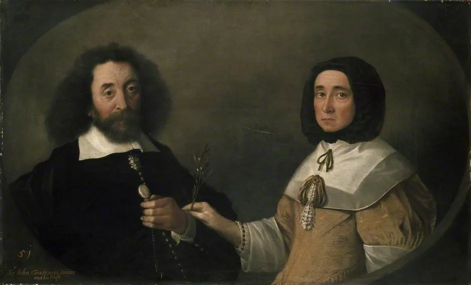 John Tradescant the Younger and Hester, his second Wife, by Emanuel de Critz, oil, 1646