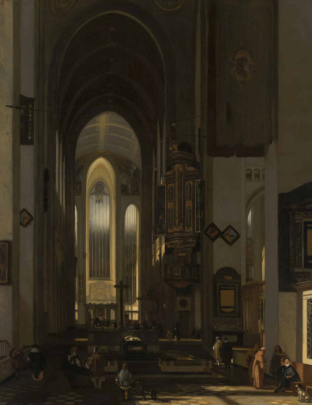 Interior of an Imaginary Catholic Church, by Emanuel de Witte, oil, 1668