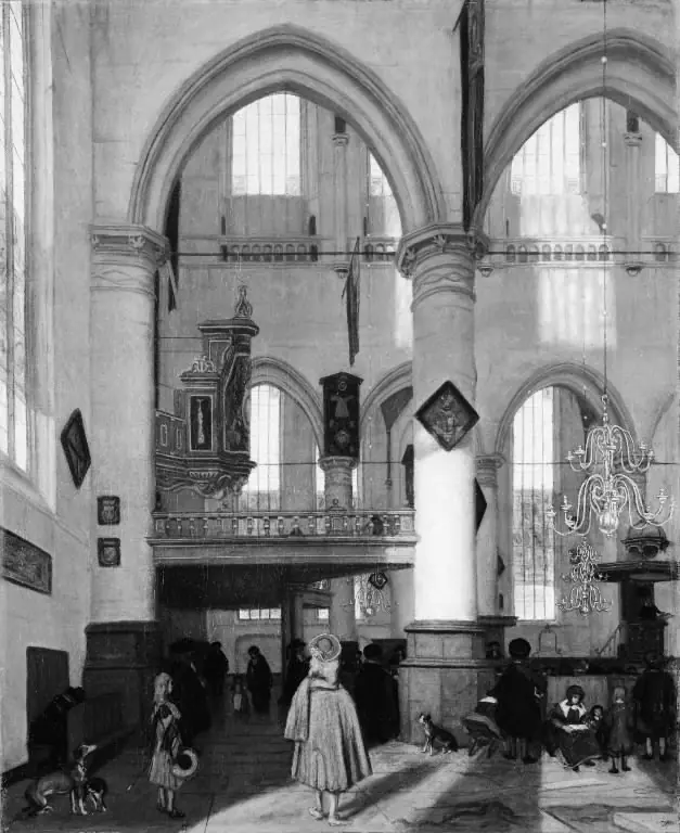 Interior of the Oude Kerk, Amsterdam, during a Sermon, by Emanuel de Witte