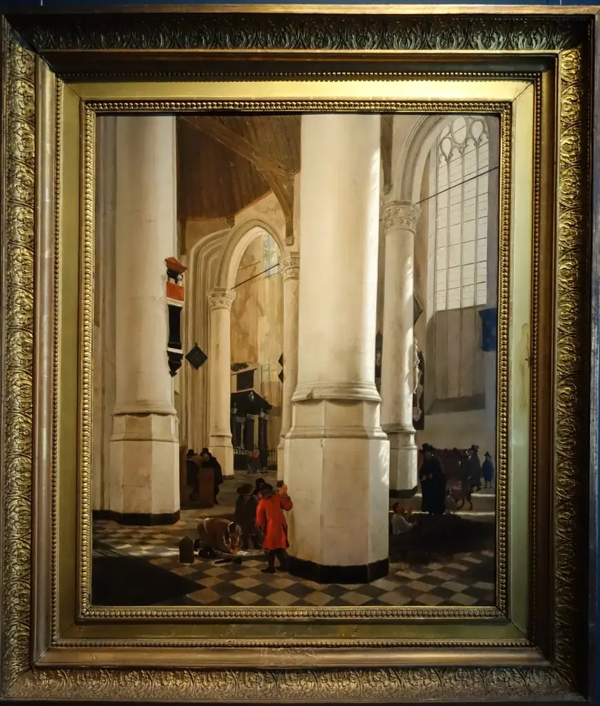 Interior of the Oude Kerk in Delft with the tomb of Piet Hein, by Emanuel de Witte