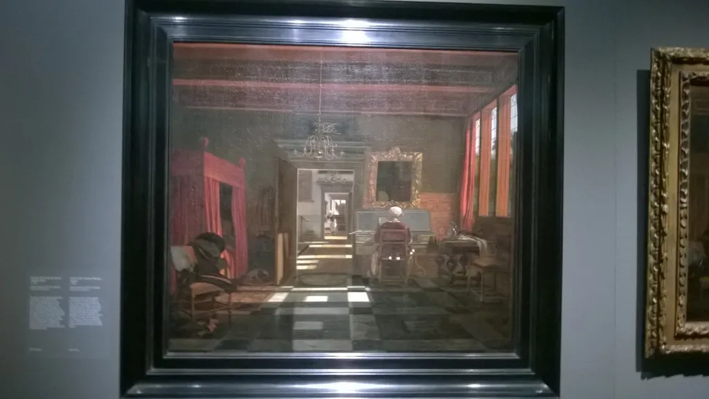 Interior with a Woman playing a Virginal, by Emanuel de Witte, oil, 1660