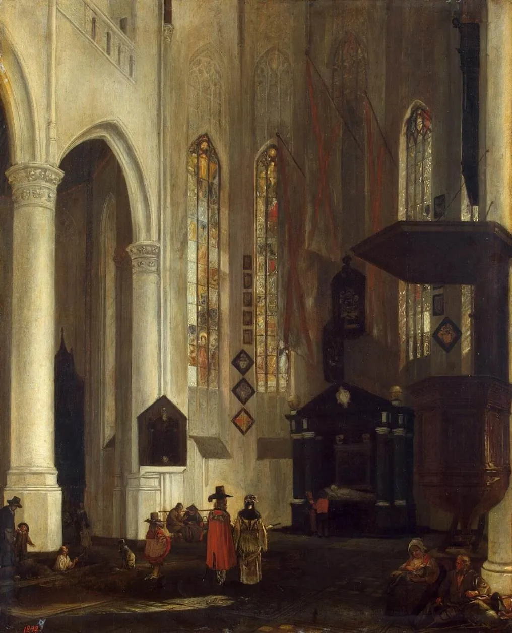 Old Church (Oudekerk) in Delft with the Tomb of Admiral Pieter Pieterszoon Hein (Heyn), by Emanuel de Witte, oil, 1650