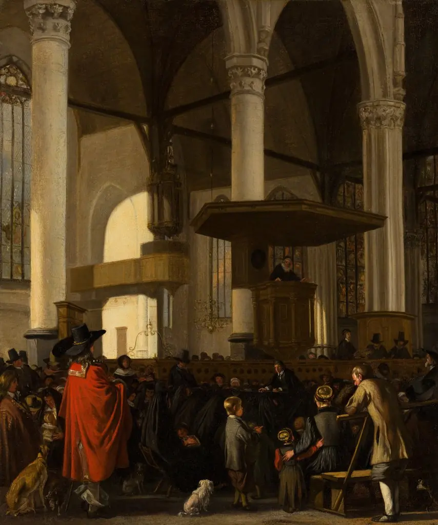The Oude Kerk in Amsterdam during a Service, by Emanuel de Witte