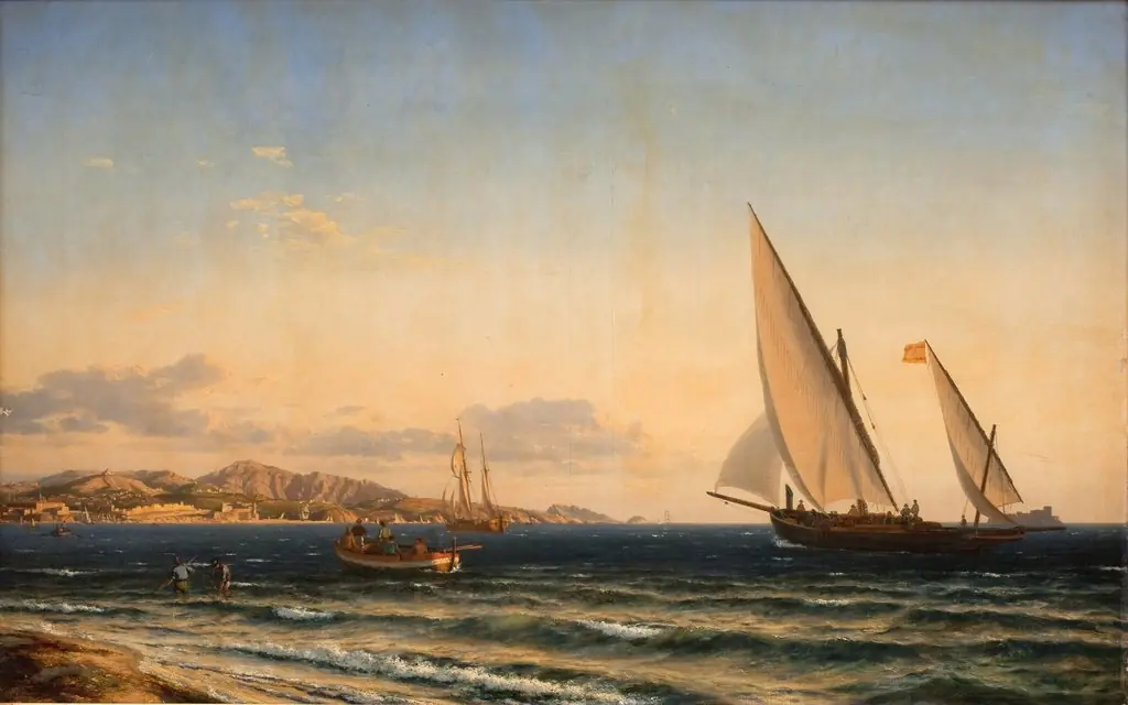 Aften ved Middelhavet. I baggrunden Marseille og øen If, by Emanuel Larsen