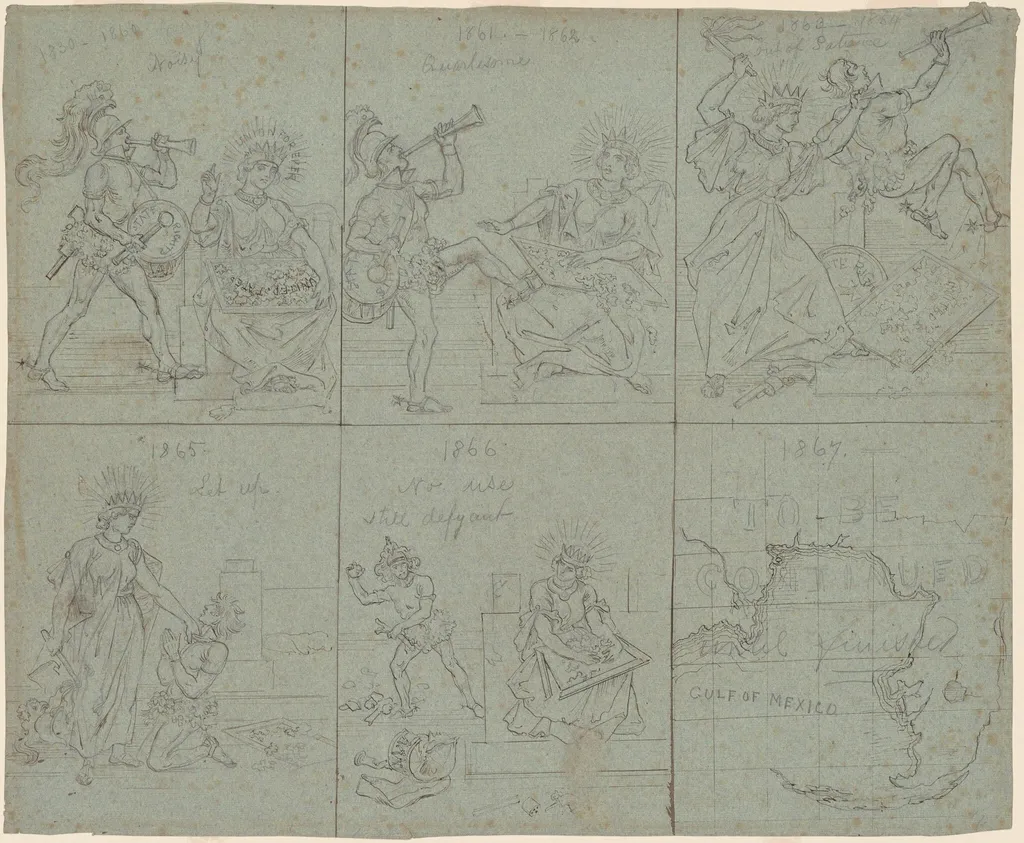 Political Cartoon of the American Civil War, by Emanuel Leutze, ink, 1864