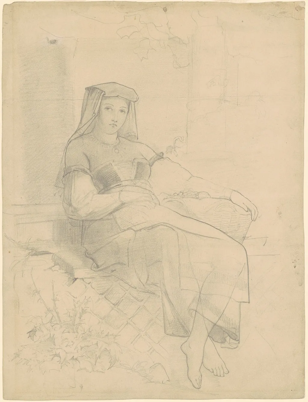 Reclining Woman, by Emanuel Leutze, graphite, 1854