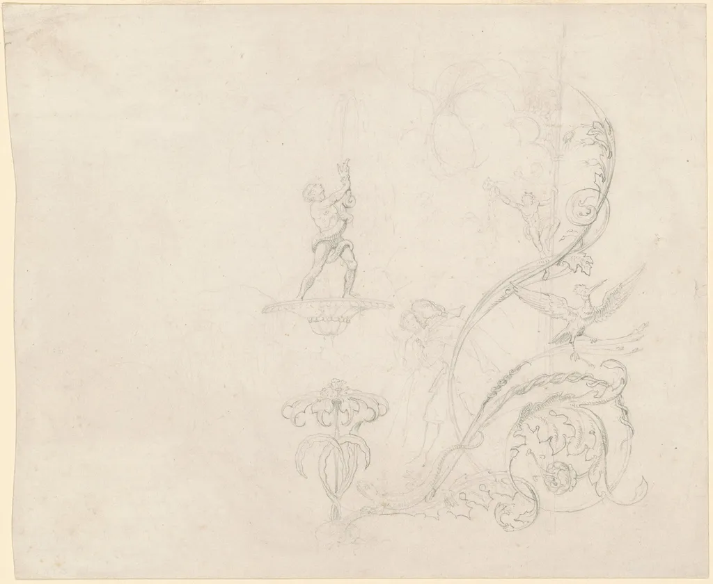 Studies of Fountain Decorations, by Emanuel Leutze, graphite, 1854