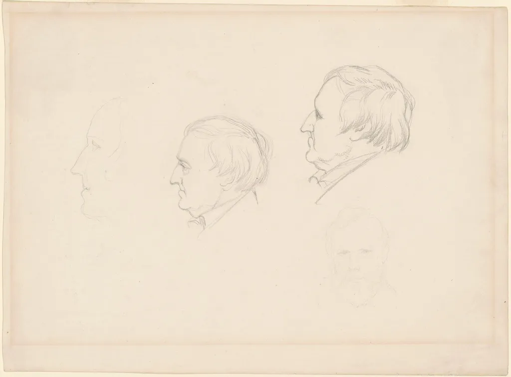 Studies of Men, by Emanuel Leutze, graphite, 1854