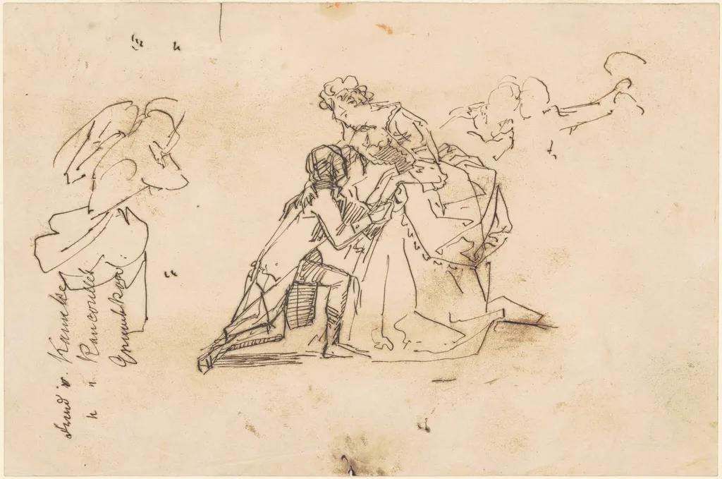 Study for "The Return of King Friedrich II from Küstrin", by Emanuel Leutze, ink, 1854