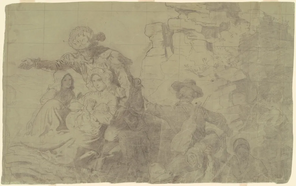 Study for "Westward the Course of Empire Takes Its Way", by Emanuel Leutze, graphite, 1862