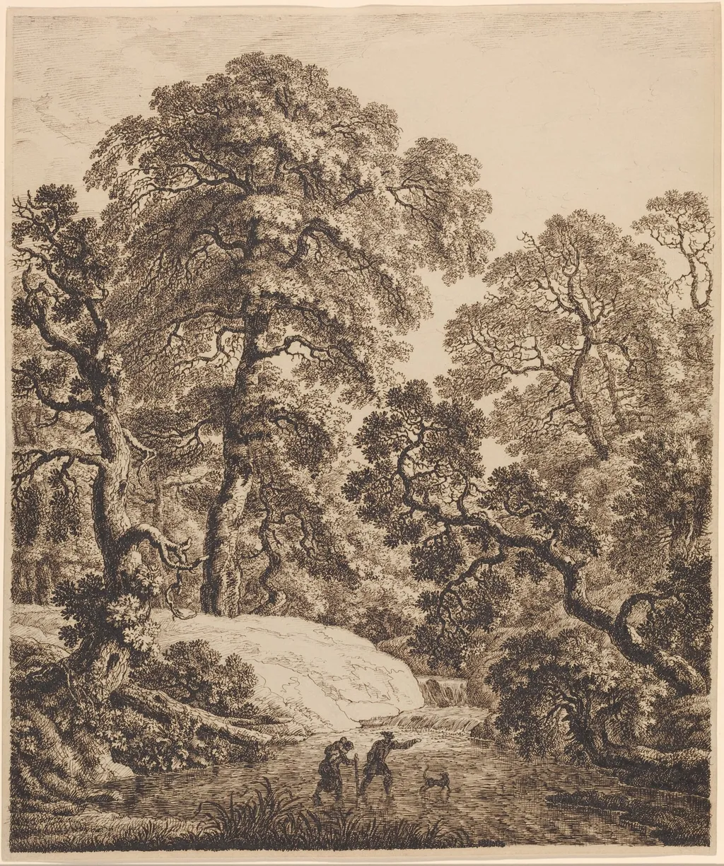 An Oak Forest with a Family of Travelers, by Emanuel Steiner, ink, 1820