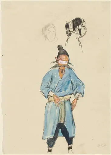 Chinese Actor and Two Sketches of a Woman's Head, by Emil Orlik