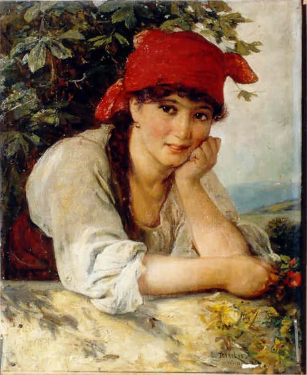 Fată cu basma roșie, by Emil Strecker, 1850
