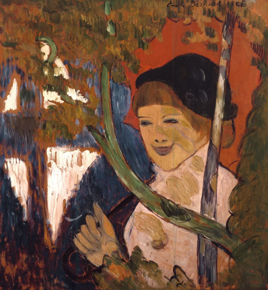 Breton Girl with a Red Umbrella, by Émile Bernard, oil, 1894