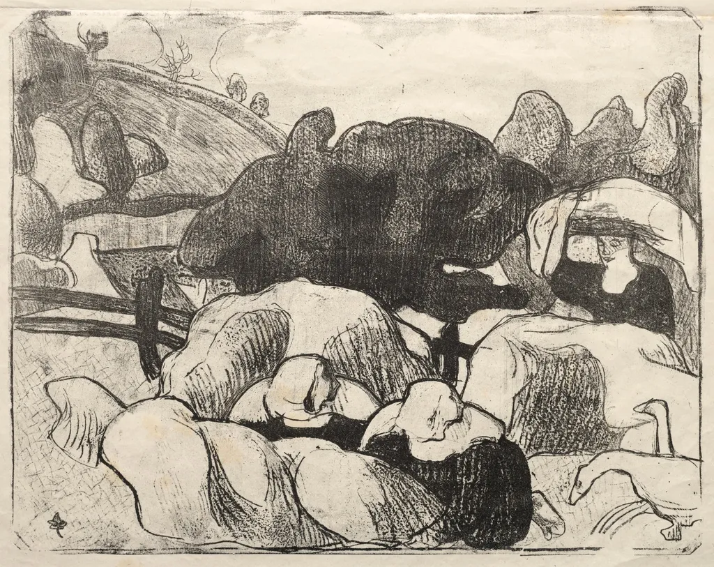 Les Bretonneries: Breton Women Making Haystacks (Bretonnes Faisant les Foins), by Émile Bernard, 1889