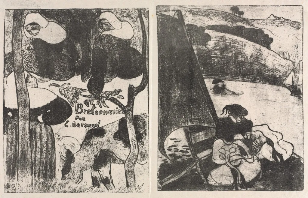 Les Bretonneries: Title Page (Page de Titre) and The Return from the Pilgrimage (Le Retour du Pardon), by Émile Bernard, 1889