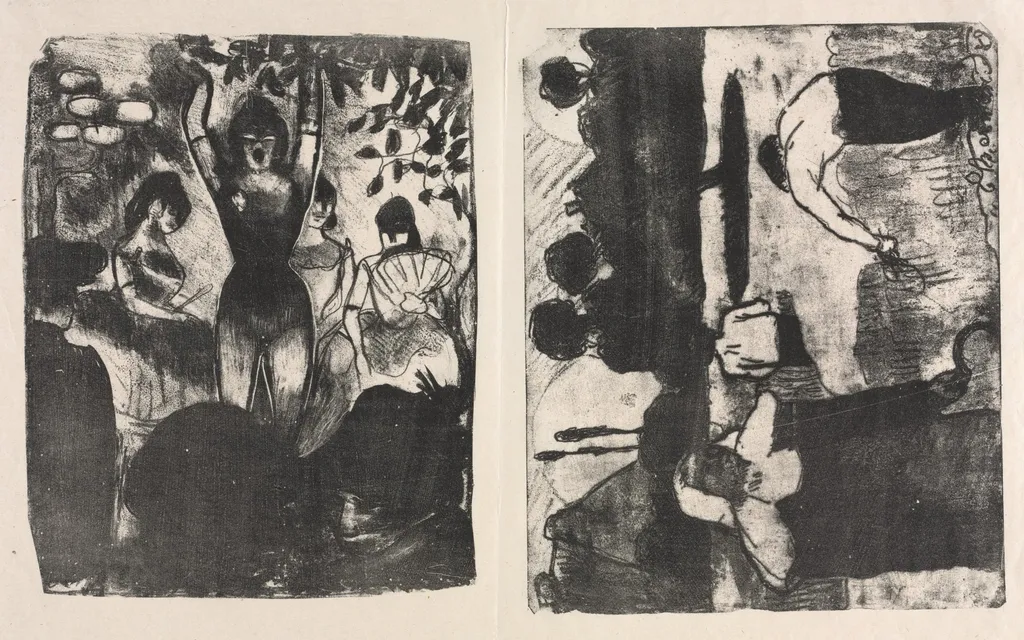 Singer at the Café-Concert and The Harvesters (Les Moissonneurs), by Émile Bernard, 1888