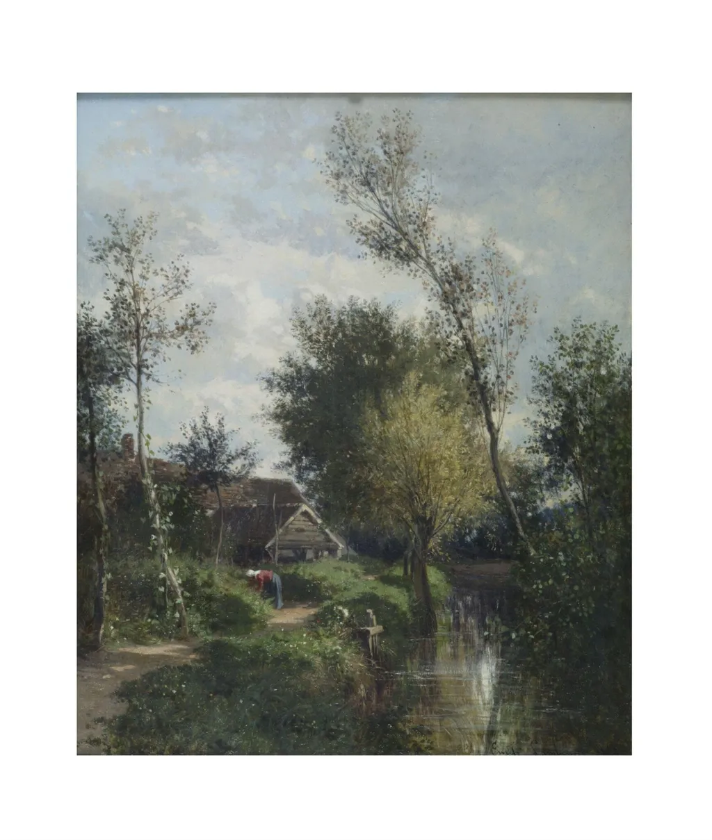 Landscape at Écouen, near Paris, by Émile Charles Lambinet, oil, 1858
