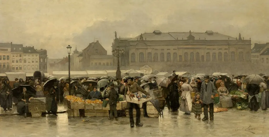 De markt voor de schouwburg in Antwerpen, by Emile Claus