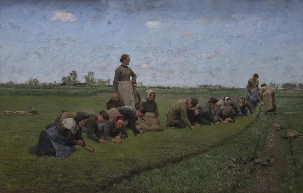 Flaxweeding in Flanders, by Emile Claus, oil, 1894