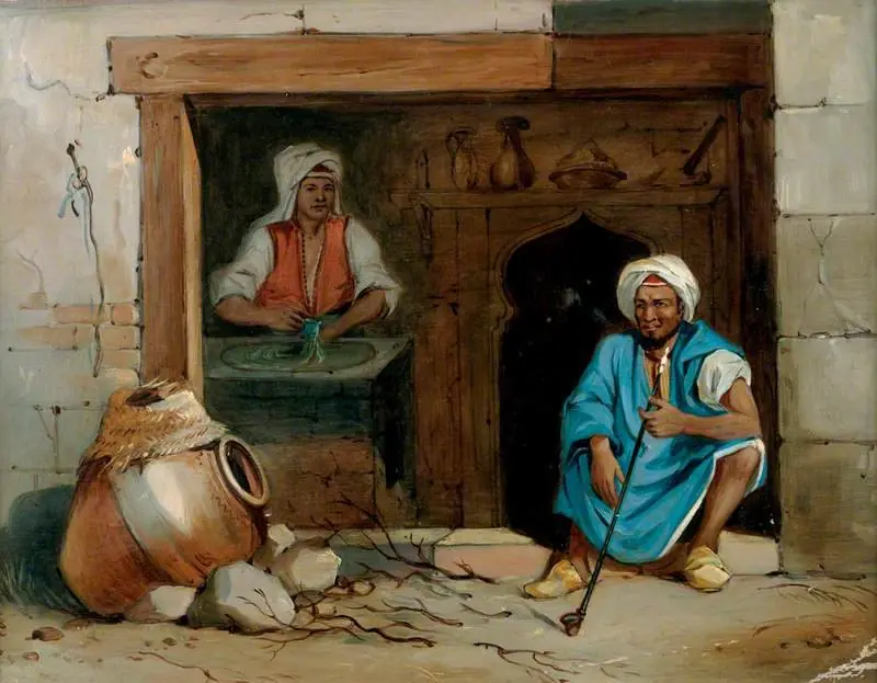 An Egyptian Baker and His Assistant at the Door of a Cake-Shop, by Émile Prisse d'Avennes