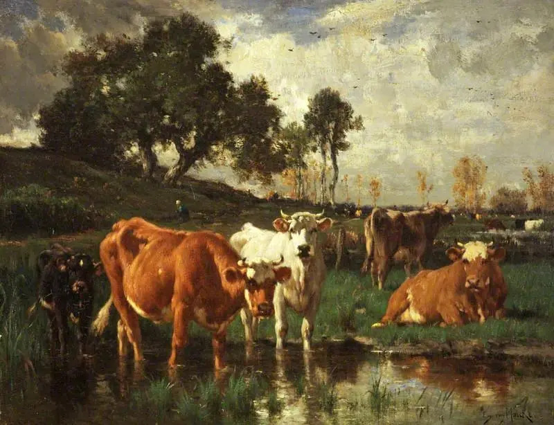 Grazing Cattle, by Emile van Marcke