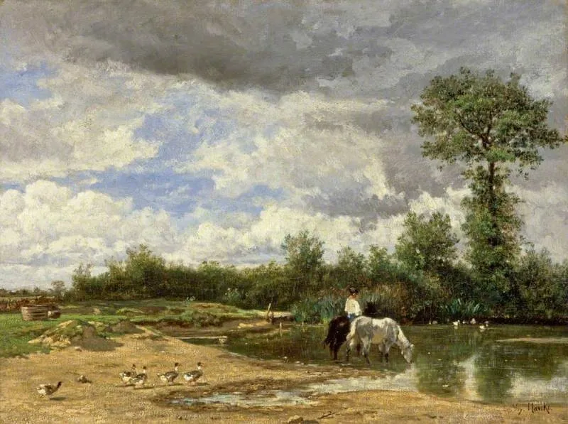 The Pond on the Common, by Emile van Marcke, oil, 1858