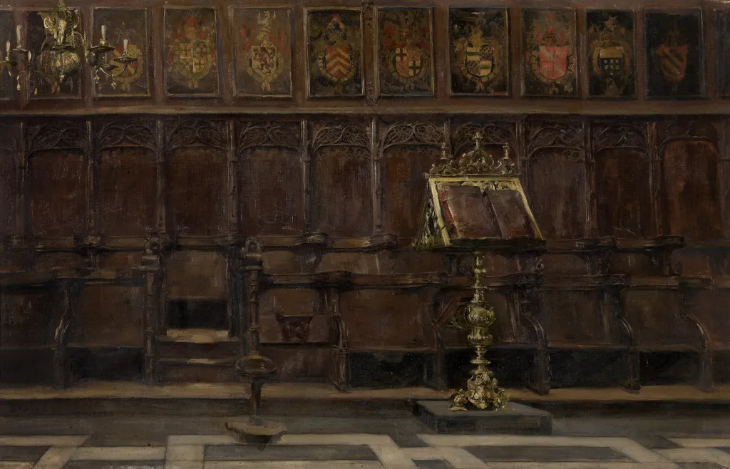 Choir Stalls in the Salvator Church in Bruges, by Emile Vloors, oil, 1901