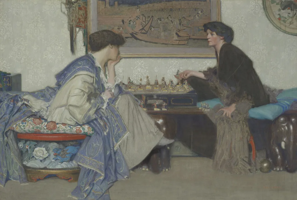 The Chess Game, by Emile Vloors, oil, 1900