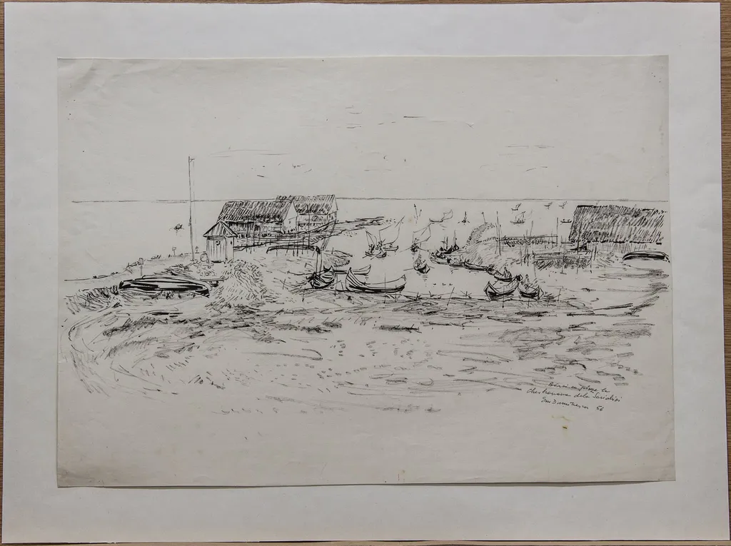 Bărci cu pânze la cherhanaua de la Sarichioi, by Emilia Dumitrescu, 1950