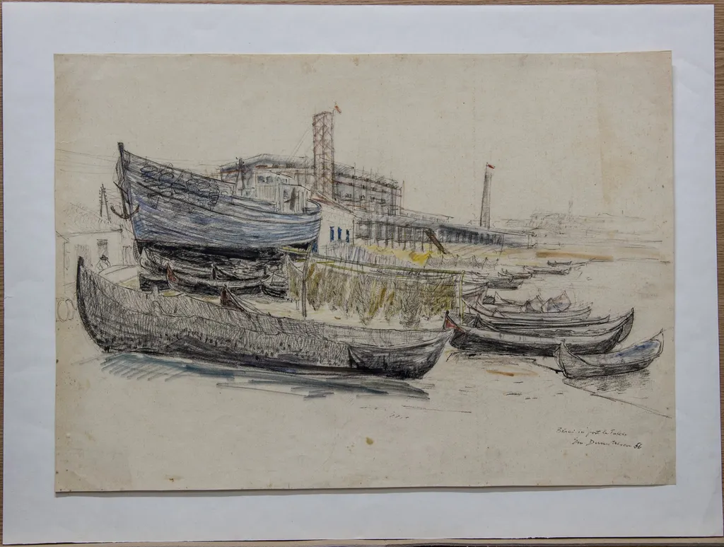 Bărci în port la Tulcea, by Emilia Dumitrescu, 1950