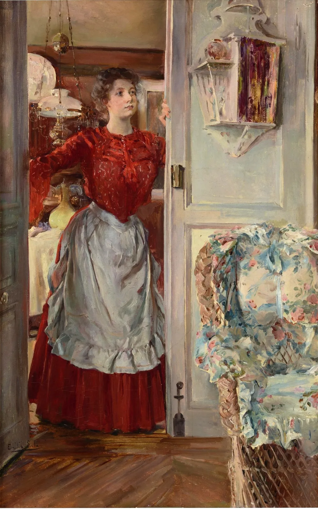 Joven en una puerta, by Emilio Sala, oil, 1898