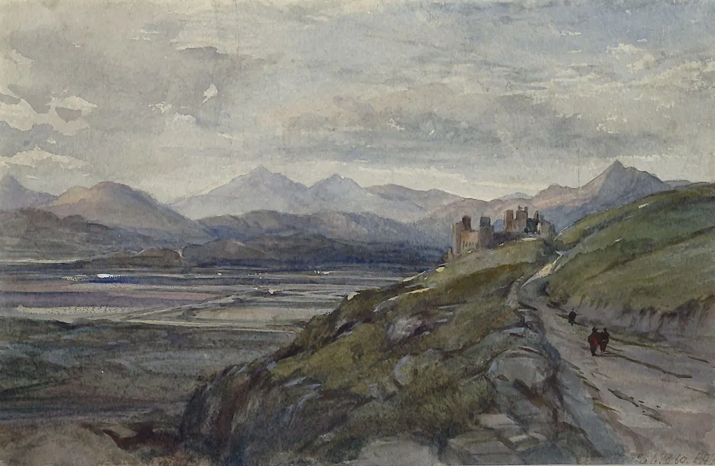 Harlech Castle, by Emily A. Taggart, watercolor, 1869
