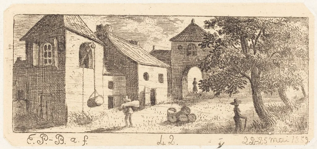 The Farmyard, by Emmanuel Phélippes-Beaulieu, ink, 1859