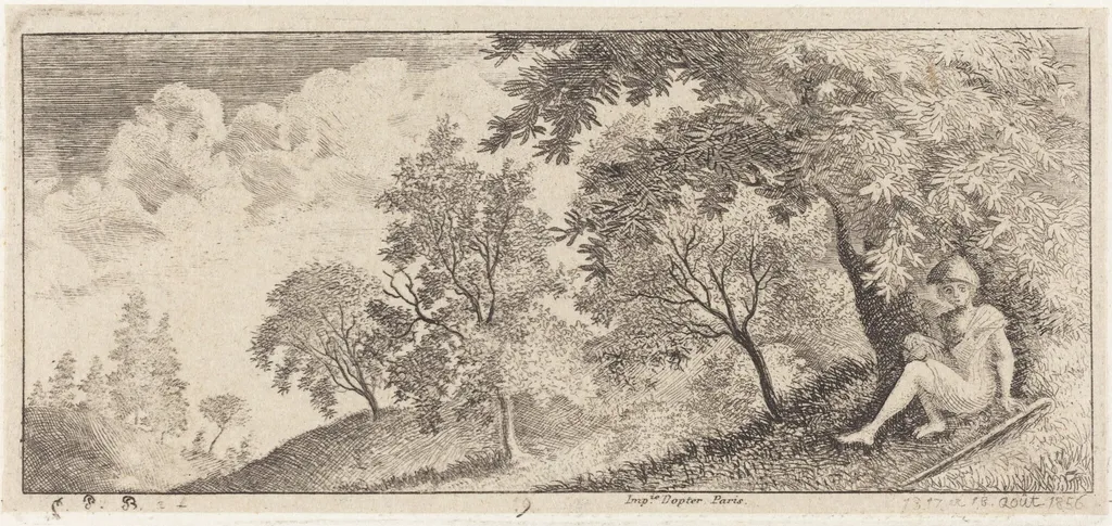The Small Shepherd Seated, by Emmanuel Phélippes-Beaulieu, ink, 1856