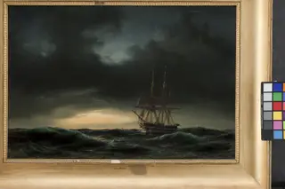 En dansk korvet i rum sø efter en storm