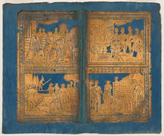 Endpaper with Four Circus (?) Scenes