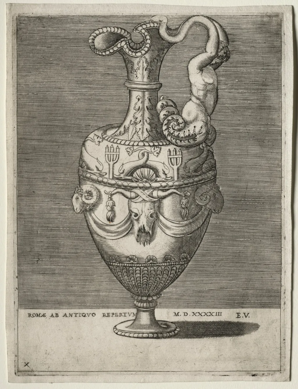 Ewer Ornamented with Dolphins, by Enea Vico, 1543