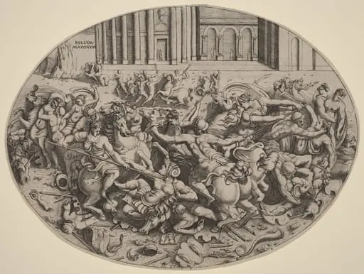 The Battle of the Amazons [recto], by Enea Vico