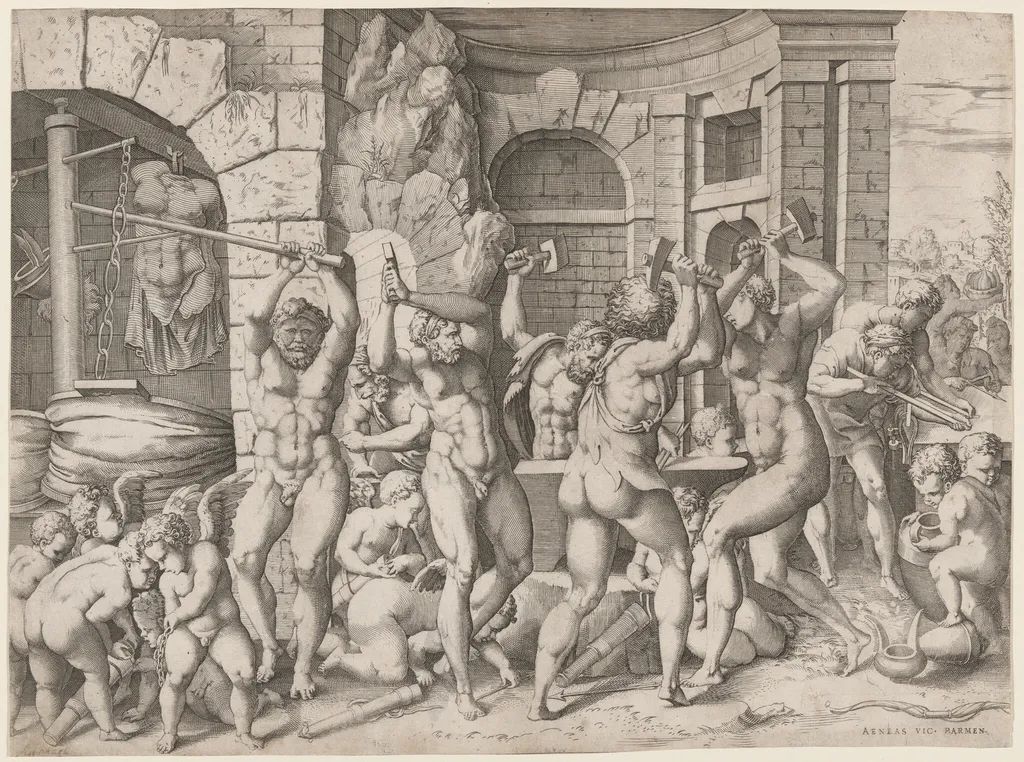 The Forge of Vulcan, by Enea Vico, ink, 1546