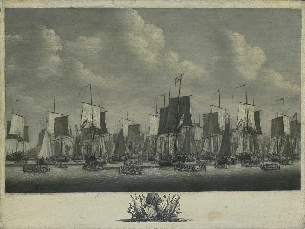 The Fleet Leaving the Port of Flushing, 1804, by Engel Hoogerheyden, oil, 1804