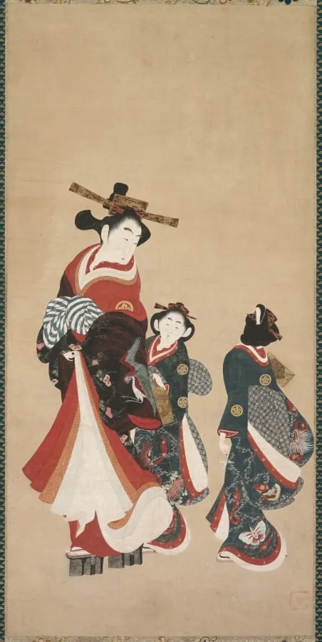 Courtesan and Attendants, by Engetsudō, unspecified, 1750