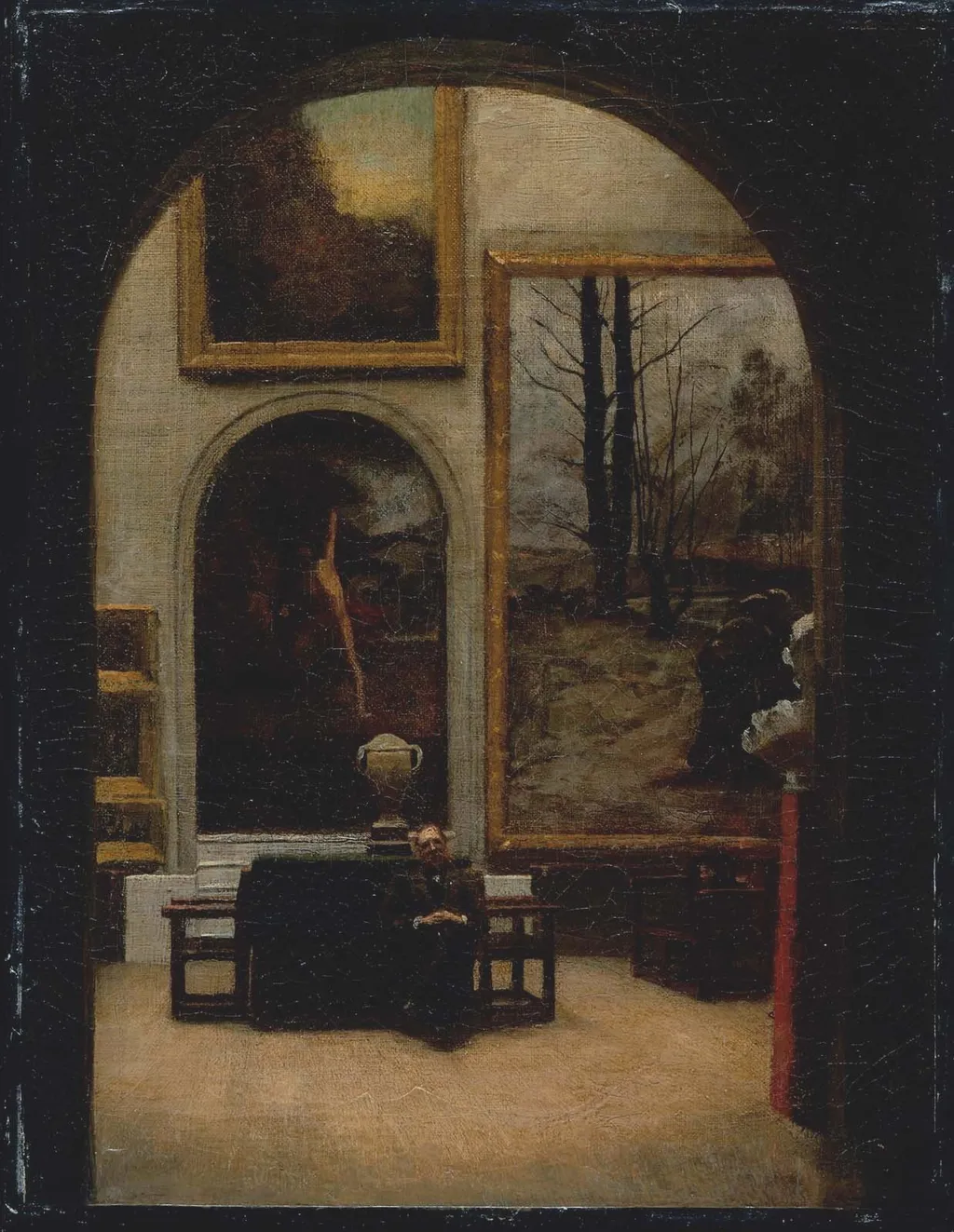Gallery of the Museum of Fine Arts, Copley Square, by Enrico Meneghelli, oil, 1903