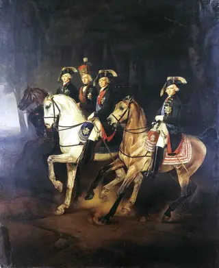 Equestrian Portrait of Emperor Paul I with his Sons and Joseph I, King of Hungary, by Georg von Bothmann