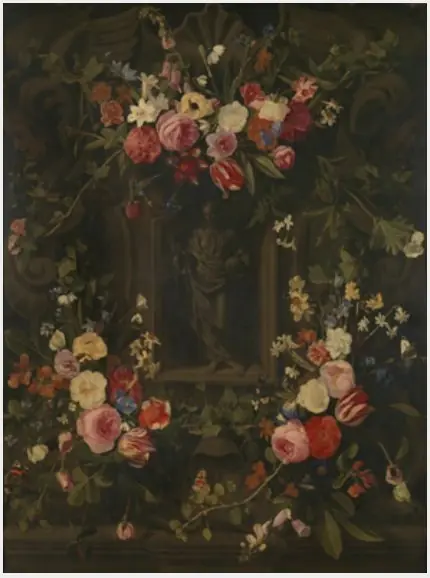 Salvator Mundi in a niche surrounded by flower garlands
